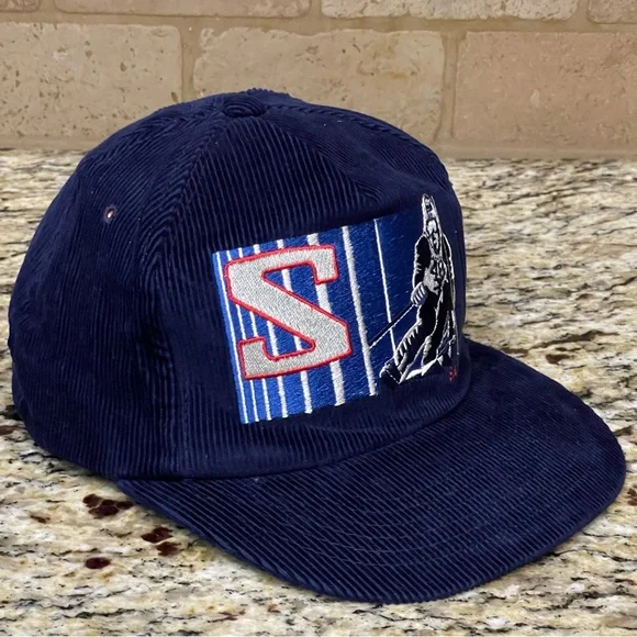 Vintage 90’s Salomon Corduroy Mountain Run Skiing SnapBack Cap Hat Blue